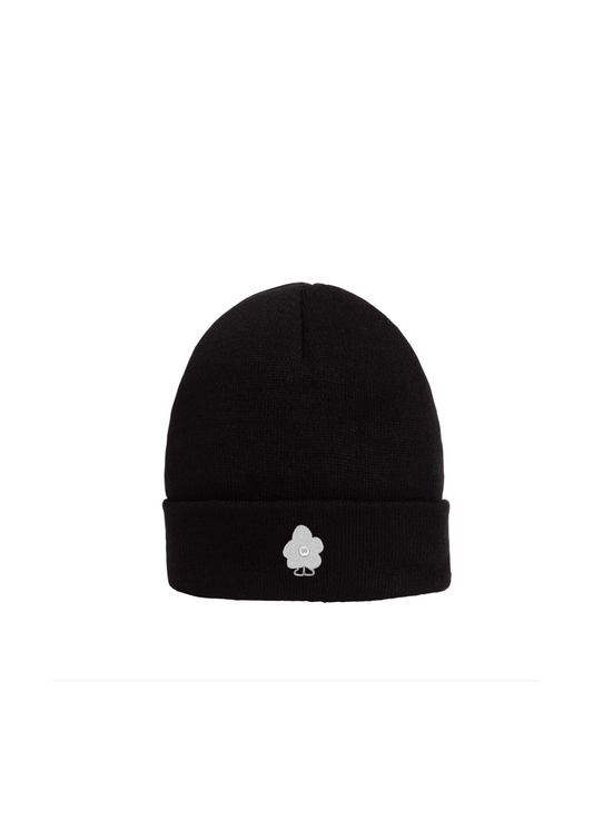black flower knit beanie